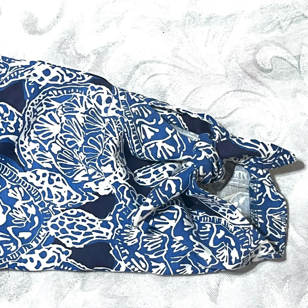 Lilly Pulitzer Preston in Deep Indigo Turtle, Navy, White 3/4 Tie Sleeves size M - Picture 5 of 9